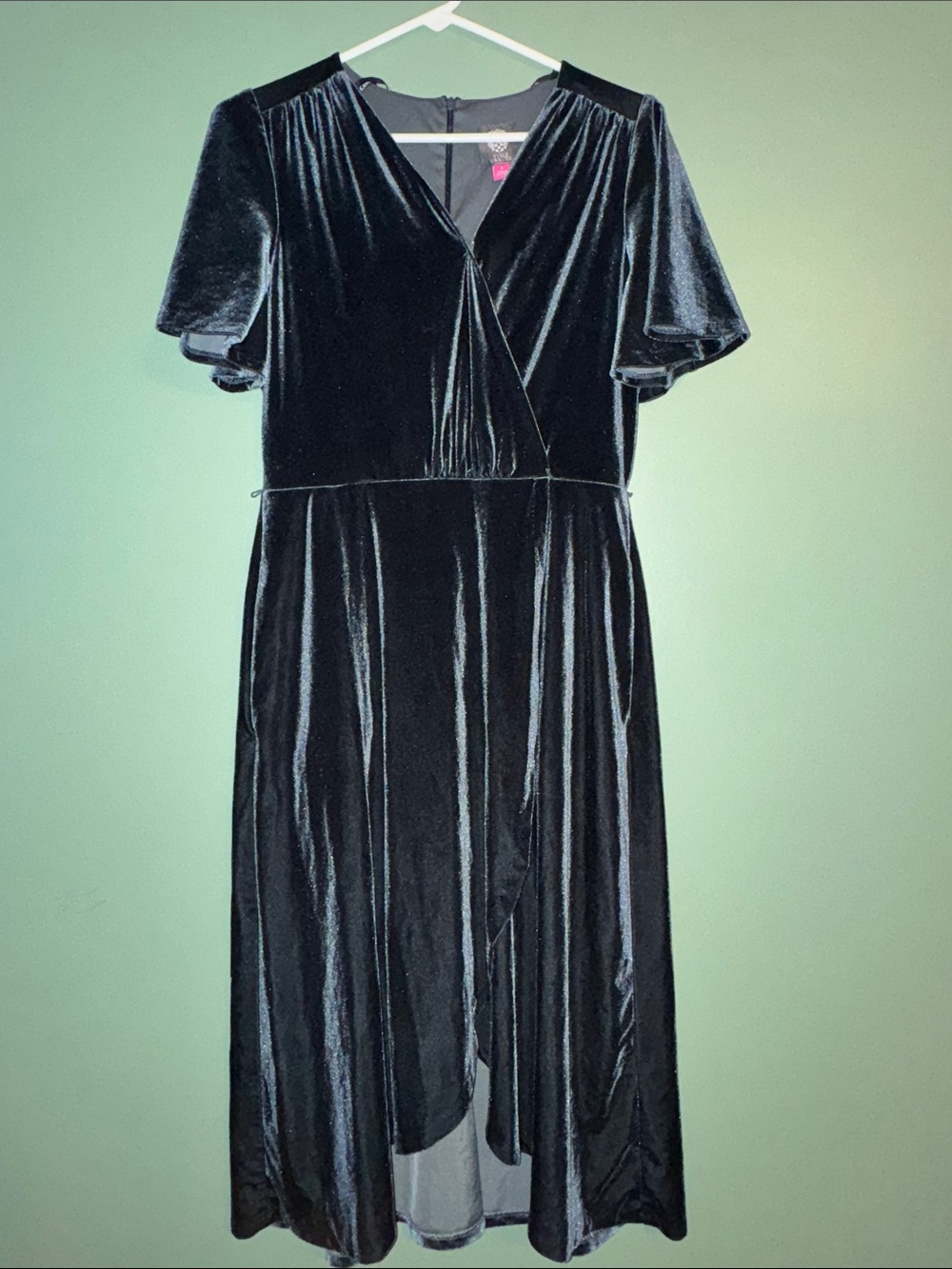 Vince Camuto Deep Blue Velvet Wrap-Style Midi Dress 8